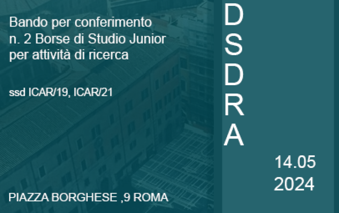 Bando per conferimento n. 2 Borse di Studio Junior per attività di ricerca - ssd ICAR/19, ICAR/21